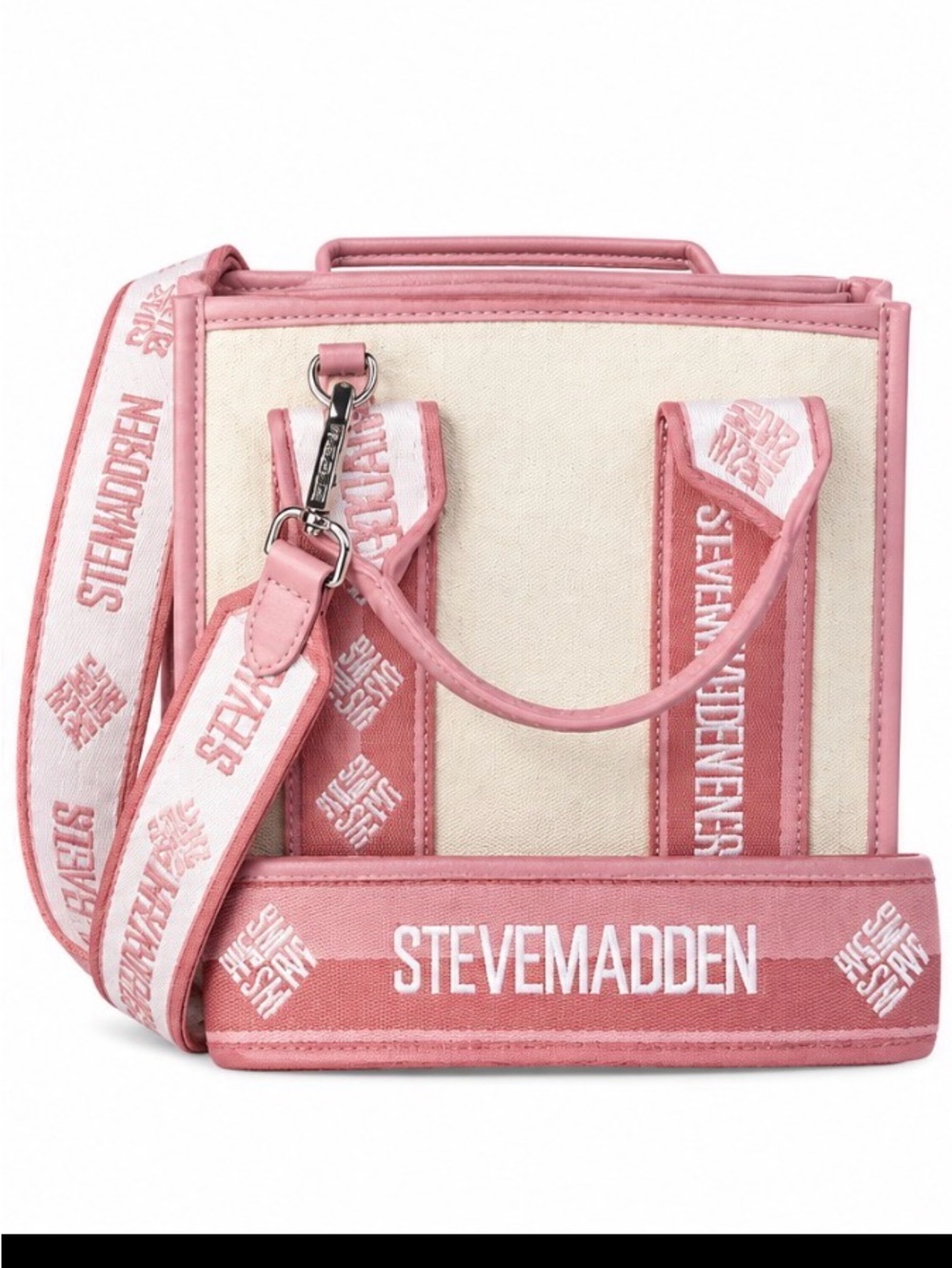 Steve Madden Pink and Cream Canvas Crossbody Bag